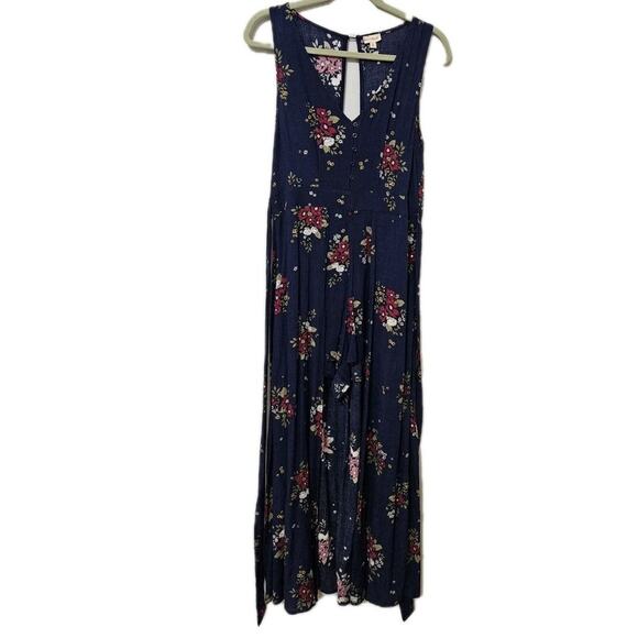 Hem & Thread Wrap Romper Blue Floral Womens Medium Tie Back Bloomcore Boho Gypsy - Picture 1 of 13